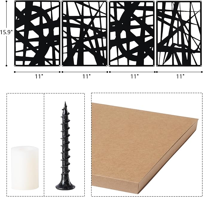 Bdor Decorative Metal Panels, Set of 4, 10.98" x 15.94", Modern Geometric Design, Black Metal Wall Art, Room Dividers, Architectural Elements for Home and Office Décor