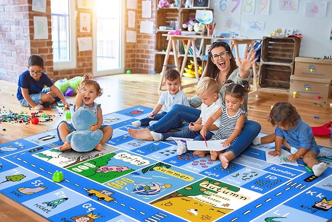Booooom Jackson ABC Rug Kids Rug Educational Rugs Non-Slip Kids Carpet with Alphabet, Number Mat for Children, Baby, Toddler Play, 4'11'' x 3'3''