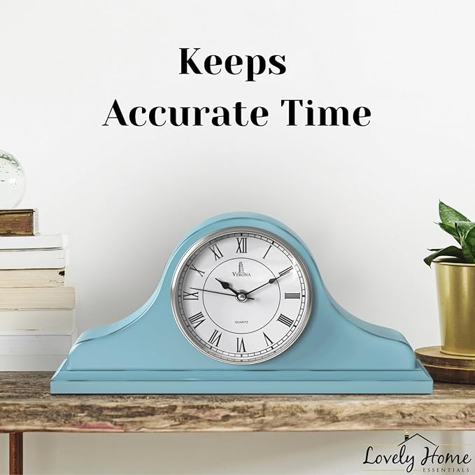 Mantel Clock Battery Operated - Wooden, Rustic Teal Mantle Clock for Living Room Decor Above Fireplace Mantel, Office, Shelf & Home Décor Gift 15x7.5 - Silent Wood Mantel Clock for Living Room Table