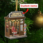 Personalized Barber Shop Christmas Ornament 2025, Flat Acrylic Custom Name Ornament, for Hairdresser, Stylist Keepsake, Hair Salon Tree Decoration