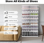 FAHKNS Foldable Shoe Rack,Portable Shoe Organizer Storage Cabinet with Magnetic Clear Door,No Assembly for Entryway Living Room and Bedroom 9 Tiers 16 Pairs