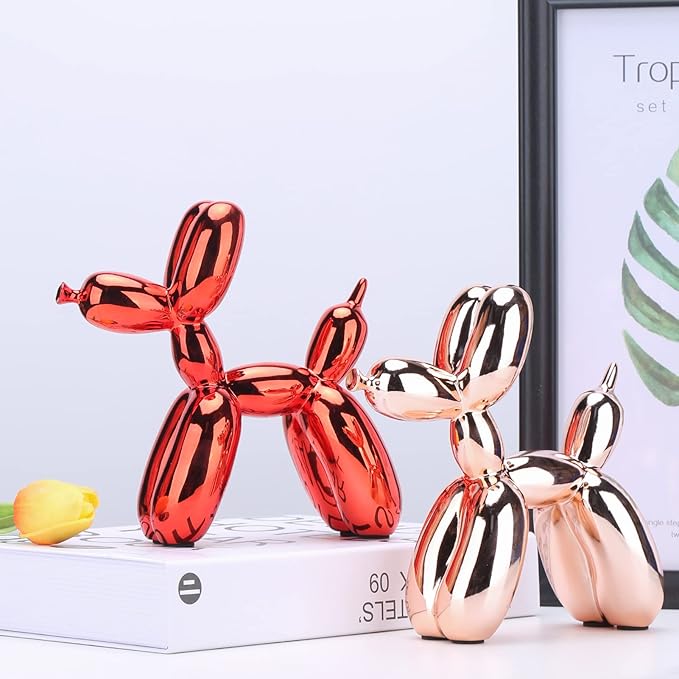 Silver Balloon Dog Decor,Balloon Animal Decor,Shelf Decor Preppy Room Decor,Cute Statue Home Decor, Bedroom Modern Sculpture Desk Decor,Office Gold Decorations Small Figurines