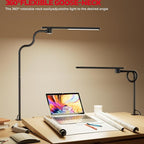 Honeywell HJ2 Gooseneck LED Desk Lamp with Clamp,3-Color Stepless Dimming.Flexible Metal Lamp Arm,CRI ≥ 97.Adjustable Small Desk Lamp for Home Office,Studying, Reading, Artists & Crafters (Black)