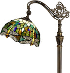 Tiffany Floor Lamp Stained Glass Lamp 18.88X12X67 Inch Angle Adjustable Arched Gooseneck Antique Reading Light (Amber Yellow Dragonfly)