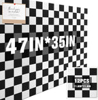 Geyoga 12 Pcs Cork Board for Wall 12 x 12 Inch Retro Black and White Checkered Bulletin Board Acoustic Wall Panels Boho Felt Tiles Cute Self Adhesive Hanging Decor for Office Home Classroom(Classic)