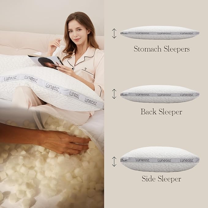 Memory Foam Pillows for Sleeping Adjustable Bamboo Blend Breathable Bed Pillow for Side, Back, and Stomach Sleepers Washable Pillow Cover King Size 17X33IN