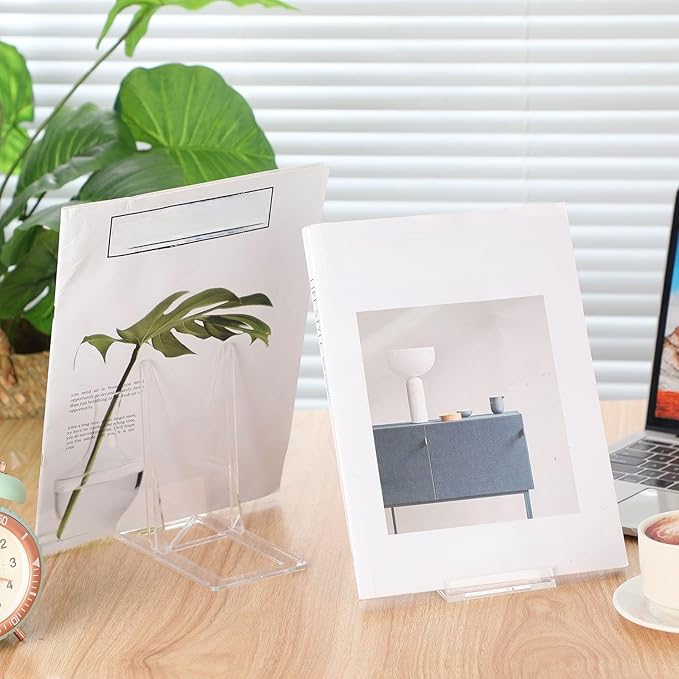 12 Pack 5.91 Inch Acrylic Book Stand for Display Adjustable Clear Display Holder Easel Collector Stand for Home Office Back to School Comic Album CD Magazine Postcard Artworks(5.91 x 6.1 x 3.15 Inch)