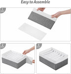 4 Packs T-shirt Drawer Organizers for Clothing,8 Grids Compartment Wardrobe Storage Box, Washable Clothes Organizer for Legging,Silk Scarve-12.59''x9.05''x5.9-GreyWhite