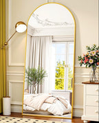 Full-Length Floor Mirror with Stand, 71"x32" Arched Style Full Body Standing Mirror for Bedroom, Living Room, Gym, Dorm - Shatter-Resistant & Easy Assembly, Gold