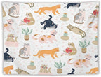 VUMIVI Cute Cat Tapestry Kids Hand-Painted Doodles Colorful Illustrations Potted Plants Paw Prints Tapestry Wall Hanging for Living Room Bedroom Dorm Classroom Aesthetic Decor W80xL60in