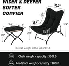 Welnow Modern Accent Chair with Ottoman, Upholstered Comfy Lounge Recliner Sofa, Thick Cushion Oversized Lazy Reading Chair with Footrest for Living Room, Bedroom, Apartment, Office, Dorm, Black