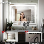 40"x32" LED Bathroom Mirrors for Wall, Front and Backlit Mirror, Anti-Fog Vanity Mirror with Lights, Stepless 3 Colors Dimmable Lighted Mirror(Horizontal/Vertical)