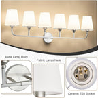 Kvhilw Bathroom Vanity Light, Brushed Nickel Bathroom Light Fixtures, 6-Light Lighting Fixtures Over Miror, Modern Wall Sconce with Flared White Fabric Shade, E26 Socket(ETL Listed)