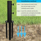 Patio Umbrella Base Stands Multifunctional Outdoor Umbrella Holder, In Ground Umbrella Base with Ground Spike Fixing,Deck Umbrella Mount for Lawns,Granite,Concrete,Deck,Many Ways Installation
