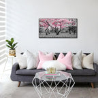 iKNOW FOTO 20x40 Cherry Blossom Trees in Black & White with Pink NYC Park Picture Stretched Canvas Art with Black Floater Frame Nature Landscape Wall Decor Ready to Hang