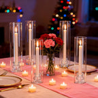 12 Set Hurricane Glass Candlestick Holders 12.6" Two Side Open Glass Candle Holders and 2.2" Taper Candlesticks Holder Bulk for Table Centerpiece Wedding Christmas Home Decor