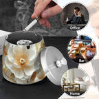 Parametric Floral Pattern Ashtray with Lid, Outdoor Ashtrays for Patio, Stainless Steel Ashtray Odorless Smokeless for Home Office Balcony