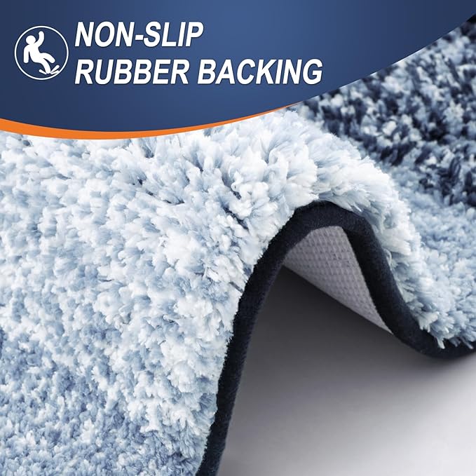 OLANLY Bathroom Rug Set 2 Piece, Soft Absorbent Microfiber Bath Rug Set, Non-Slip, Machine Wash Dry, Plush Shaggy Bath Mats for Bathroom (47"x20"+24"x16", Dark Blue)