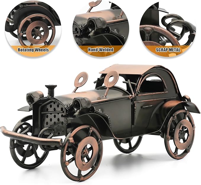 Classic Car Gifts for Men - Unique Cool Birthday Gift Ideas - Vintage Car Decor for Room, Home, Office, Man Cave, Garage - Antique Scrap Metal Model Car Ornaments (M-2)