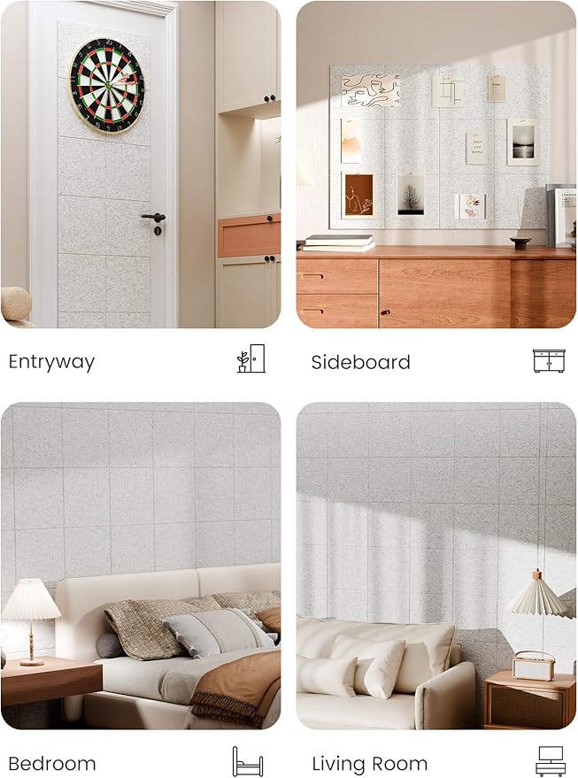 Bumusty Large Cork Board 48" x 36" Alternative - 12 Pack Felt Wall Tiles with 70 Safe Removable Adhesive Tabs, 30 Pushpins, Cork Boards for Walls Pin Board Bulletin Board Office Decor (Marble Gray)