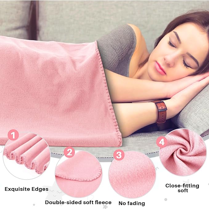 Newwiee 48 Pcs Fleece Throw Blankets Bulk 50'' x 60'' Oeko-tex Standard 100 Certified Spring Outdoor Wedding Guest Blankets Lightweight for Sleepover Donation Lap Pet Sofa Home (Rose Pink)