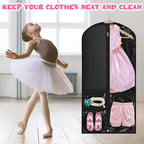 14 Pcs Garment Bags for Dance Costumes Clear PVC with Zippers 24 x 50 Inch Suits Bag with Pockets Dance Costume Organizer Carrier for Storage Cover for Adult(Black,Classic)