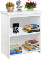 Natural Wood Bookshelf, 3 Tier Bookcase, Freestanding Display Storage Shelves Open Bookshelf for Bedroom, Living Room and Office (White, Table with Back)