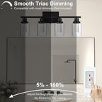 MELUCEE 4-Light LED Bathroom Lighting Fixtures Over Mirror, Dimmable LED Vanity Light for Bathroom 3000K-6000K Black Bath Wall Lights with Crystal Bubble Clear Glass Shade, Built-in LED Chips