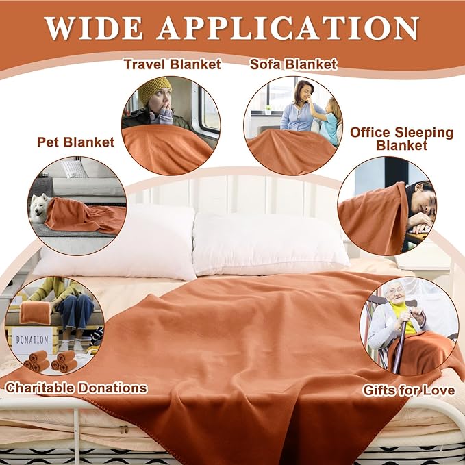 Newwiee 12 Pcs Fleece Throw Blankets Bulk 50'' x 60'' Oeko-tex Standard 100 Certified Spring Outdoor Wedding Guest Blankets Lightweight for Sleepover Donation Lap Pet Sofa Home (Rust Red)