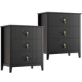 GarveeHome 2Pcs Wood Nightstand Fluted Dresser for Bedroom, 27.5" Wide 3-Drawer Bedside Tables, Modern Chest of Drawers, Storage End Table Living Room, Hallway, Entryway, Black