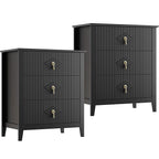 GarveeHome 2Pcs Wood Nightstand Fluted Dresser for Bedroom, 27.5" Wide 3-Drawer Bedside Tables, Modern Chest of Drawers, Storage End Table Living Room, Hallway, Entryway, Black