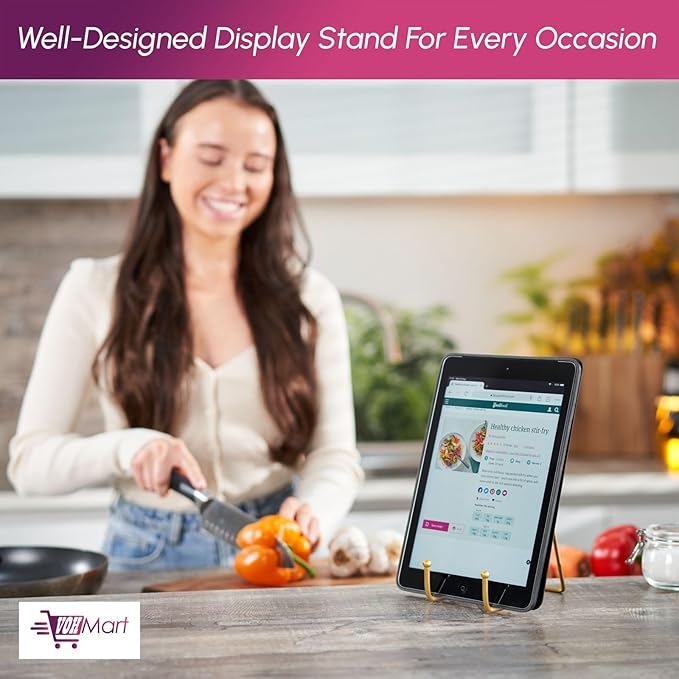 Plate Stands for Display-2 Pack 4 Inch Gold Metal- Book Holder & Book Stand for Table, Racks-Trendy & Sturdy Display Stand for Decorative Art Plate, Tablets-Picture Stand for Party Decor