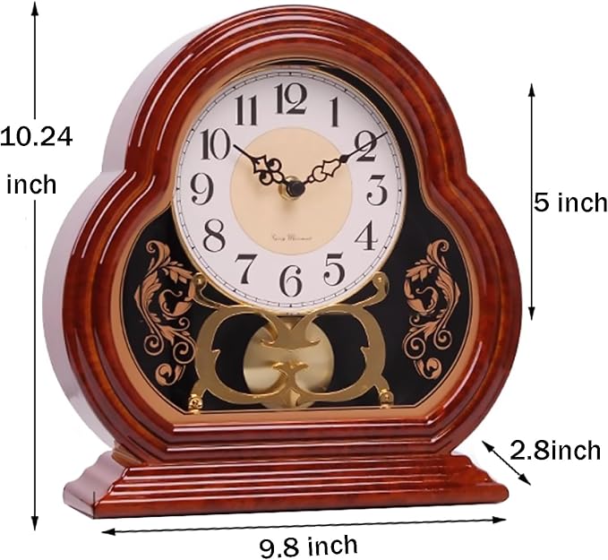 Wooden Mantel Clock with Silent Movement - Vintage Table Clock for Living Room Fireplace Mantel Decor