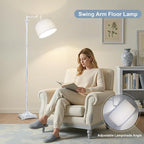 Scenekoy Rustic 68″ Tall Floor Lamp for Living Room Bedroom, Washed Blue Finish, Remote Control, 350º Adjustable Swing Arm, Smart LED Standing Lamp with Linen Shade, Decor for House Home Office