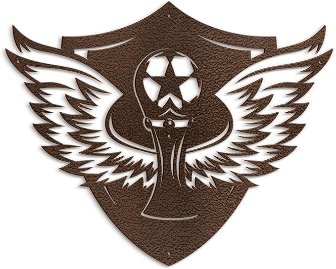 SIGNLEADER Metal Wall Art Decor - Soccer Trophy with Wings Minimalist Modern Abstract Wall Sculpture Hanging Home Decoration for Living Room, Bedroom, Bathroom, Kitchen, Studio, Outdoor - 36" Bronze