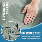 H.VERSAILTEX Sofa Cover 4 Piece T Cushion Sofa Slipcovers Thick Velvet Couch Cover Stretch T Cushion Sofa Covers for 3 Cushion Couch with 3 Individual T Cushion Covers Washable, Sea Grass