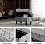 Artechworks Rectangular Storage Coffee Table Ottoman,Button Tufted Upholstery Footstool Bedroom Ottoman for Living Room, Home Office, Space-Saving Storage Toy Box Stool, Grey