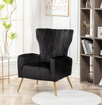 Modern Velvet Accent Chair, Channel Tufted Bedroom, Office or Living Room Furniture with Elegant Metal Legs, 26" Wide Armchair, Black