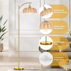 Gold Floor Lamp for Living Room with Remote,Unique Vintage Standing Tall Lamp,Mid Century Modern Floor Lamps Arc Glass Floor Lamps for Office Corner