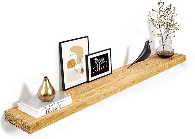 72'' Pine Wood Floating Shelf for Wall - Rustic Wall Mounted Wooden Shelf for Stylish Home Décor, Fireplace Mantel 72inch (Natural, 72x8x2) - 1pcs