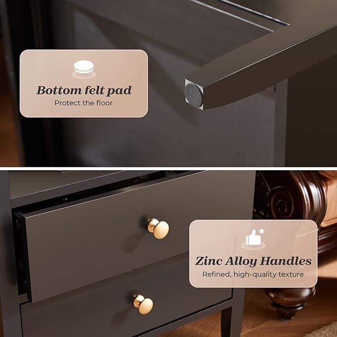 Huuger Black Nightstand Set of 2, Night Stand with Charger Station, Bedside Table with 2 Drawers, Bed Side Tables for Bedroom, Modern Nightstands, Metal Knobs, Painted Surface | with Charger Station, 2 Drawers, Bed Side Tables, for Bedroom, Metal Knobs...