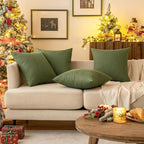 MIULEE Pack of 2 Decorative Outdoor Solid Waterproof Throw Pillow Covers Christmas Faux Linen Garden Farmhouse Cushion Cases for Patio Tent Balcony Couch Sofa 20x12 Inch Dark Green