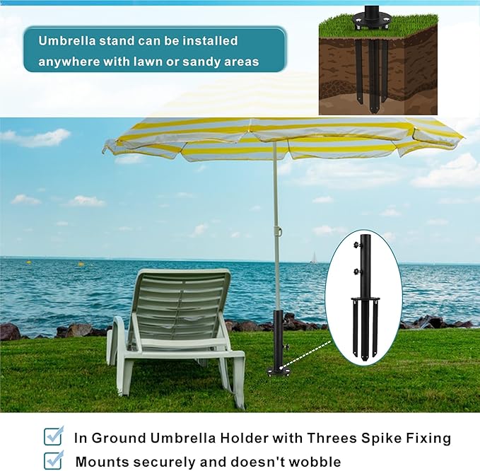 Patio Umbrella Base Stands, 3 in 1 Multifunctional Outdoor Umbrella Holder, In Ground Umbrella Base with Ground Spike Fixing,Parasol Base Mount for Concrete,Lawns,Granite