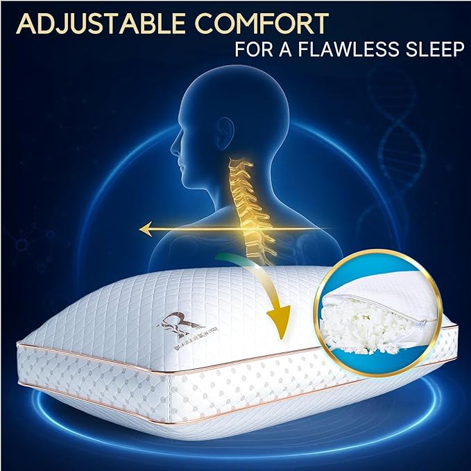 Royal Therapy King Memory Foam Pillow, Adjustable Shredded Odor-Free Pillow for Neck & Shoulder Pain Relief, Support for Back, Stomach, Side Sleepers, AirFlowPRO