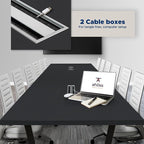 Sturdy Conference Table with Cable Management Grommets Modern Rectangle Office Meeting Table with Wood Tabletop and Metal Frame & Legs- Easy Assembly Boardroom Table (Black, 12 Foot)