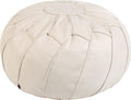 Thgonwid Round Unstuffed Pouf Cover, Leather Foot Stool Ottoman with Storage, Bean Bag Floor Chair, Multi Functional Footrest for Living Room, Bedroom or Balcony (Ivory)