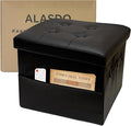 ALASDO Storage Ottoman Footrest Stool Small Ottoman with Storage Foldable Ottomans Foot Rest Footstool Bench for Living Room 17x13x13inches Black