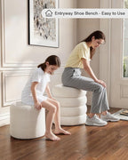 Round Set of 2 Sherpa Storage Ottoman Stool Boucle Vanity Stool Footstool with Removeable lid Load up to 440 lbs for Livingroom Bedroom White UASND68W