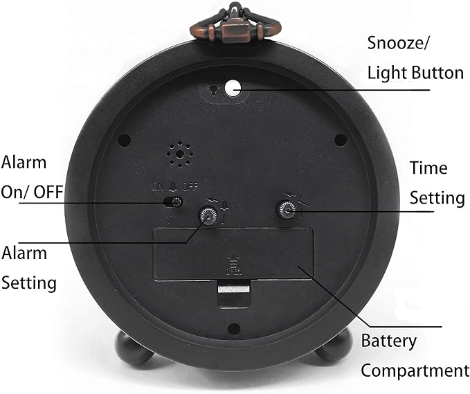 TooTa Vintage Retro Analog Alarm Clock, 4 inch Super Silent Non Ticking Small Clock with Night Light, Battery Operated, Simply Design, for Living Room, Bedroom, Bedside, Desk, Gift Clock (Arabic)