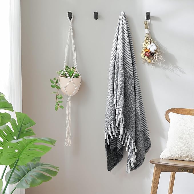 Wood Wall Hooks, 4 Pack Coat Hooks Wall Mounted, Rustic Wooden Heavy Duty Robe Hook Hat Rack, Hook for Hanging Bathroom Towels Clothes Hanger (Black)